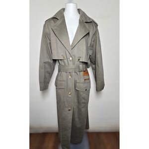 TOGETHER Vtg Military Style Green Belted Trench Coat Size 10 100%cotton
